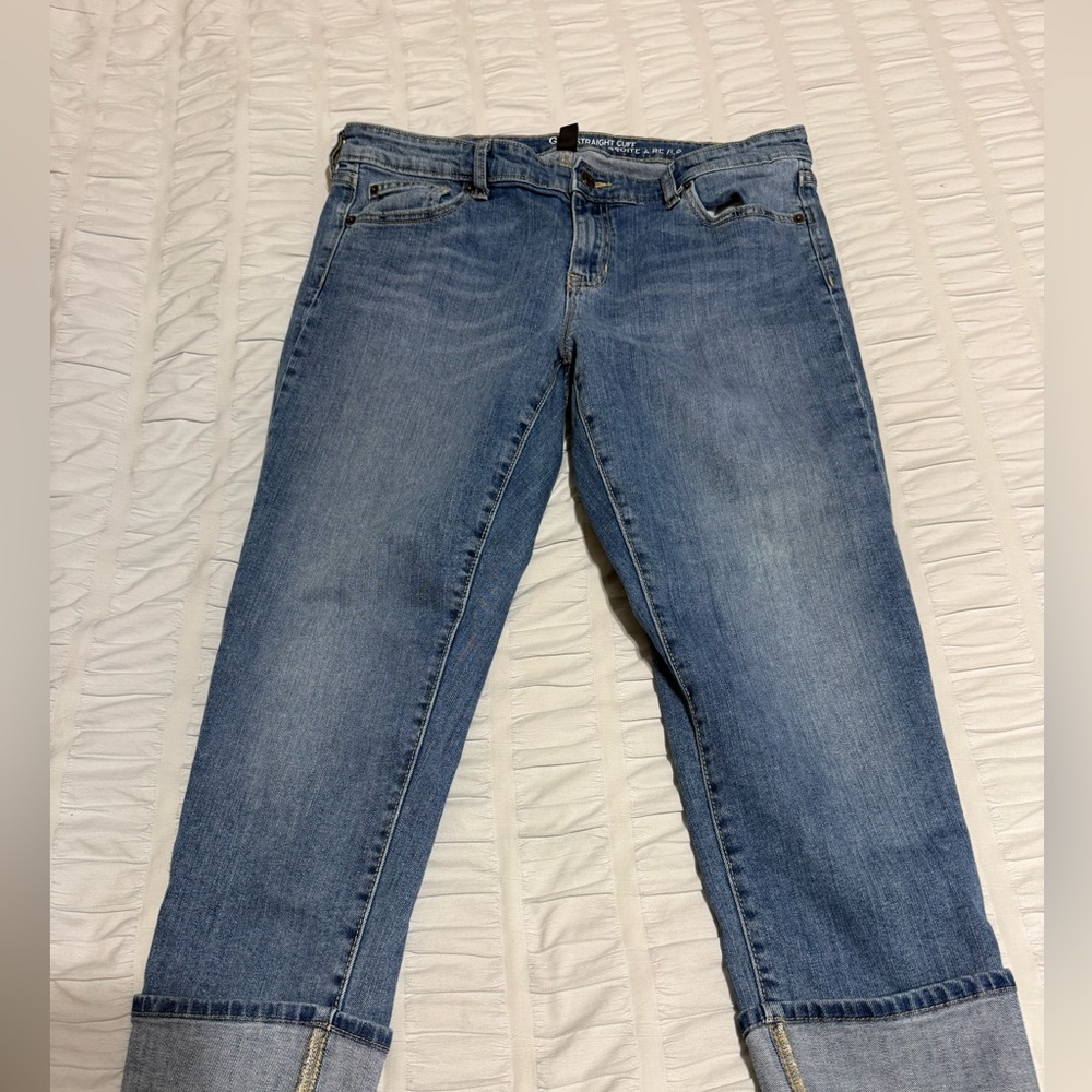 🚨Gap Women's Blue Straight Leg Crop Jeans W/ Rolled Cuff Stretch Sz 12